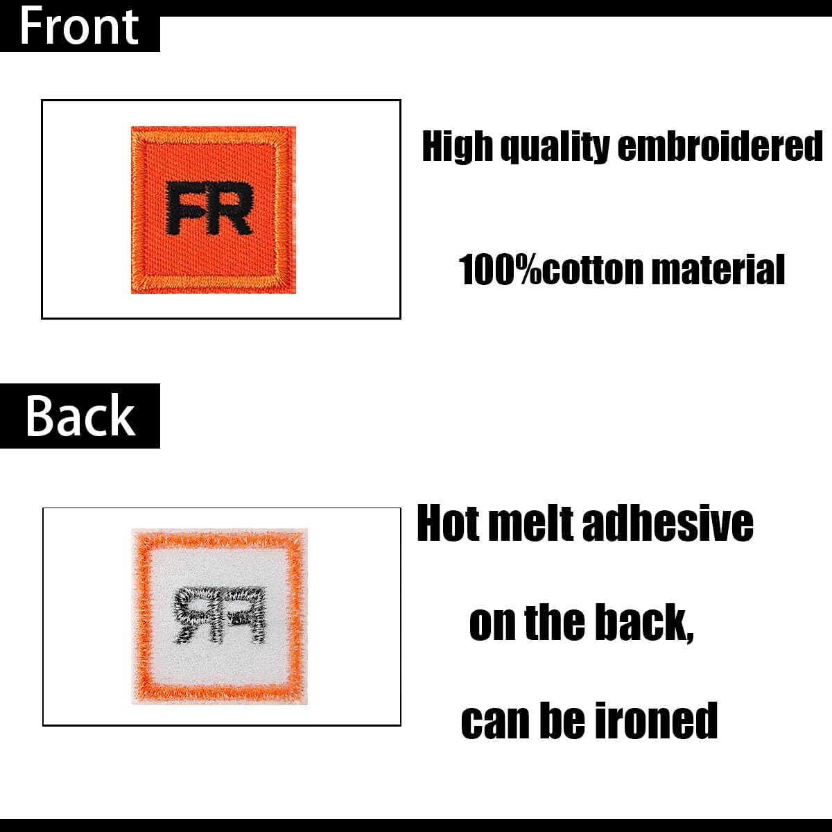 10Pcs FR Patch, Replacement Garment Embroidered Patch for Sewing/Ironing Jackets, Jeans, Hats, Backpacks, Socks - Orange