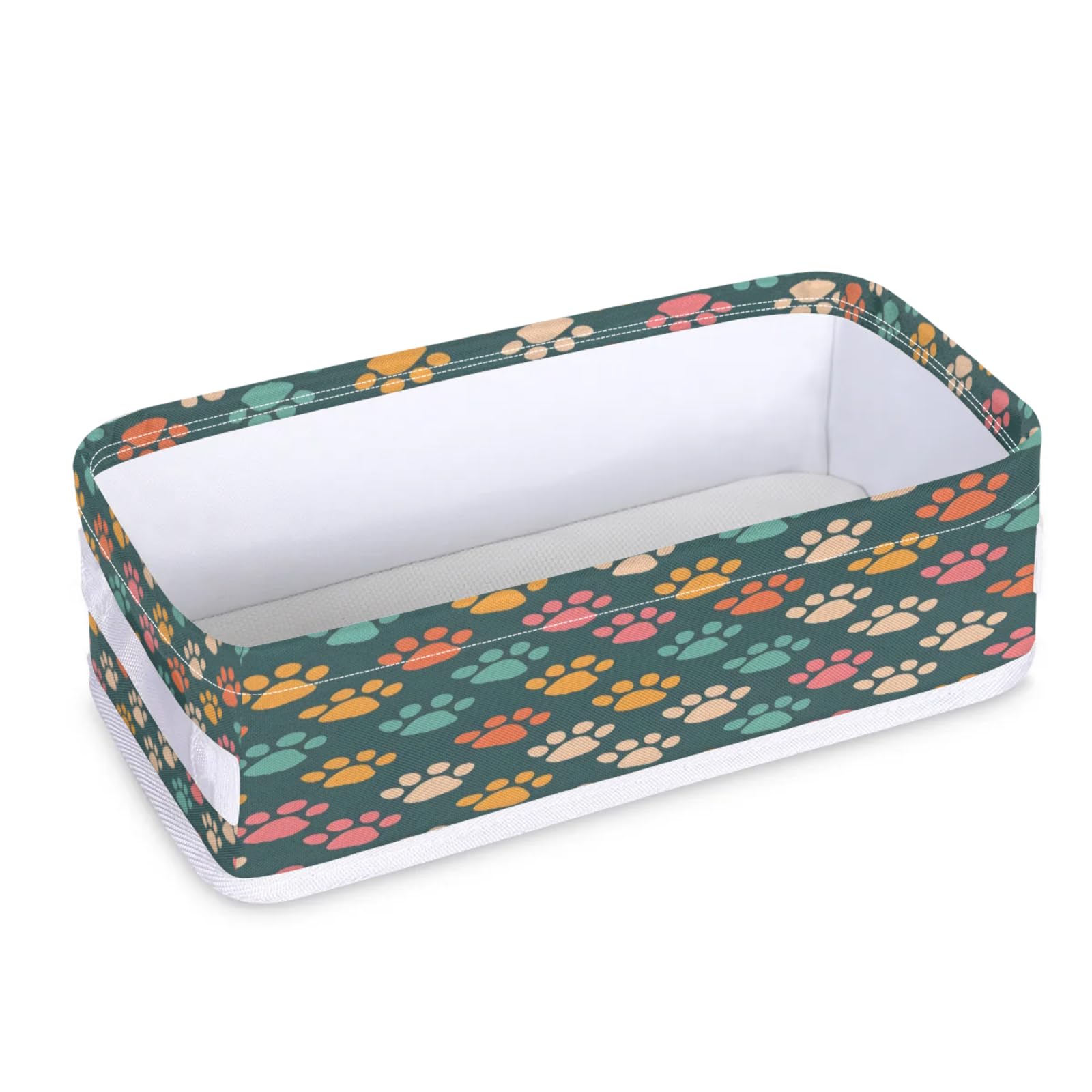 Tablerazzi Toilet Tank Topper Paper Basket with Handle, Dog Paws Bathroom Storage Basket for Organizing, Puppy Pawprint Animal Paw Small Fabric Storage Bins for Bathroom Decor