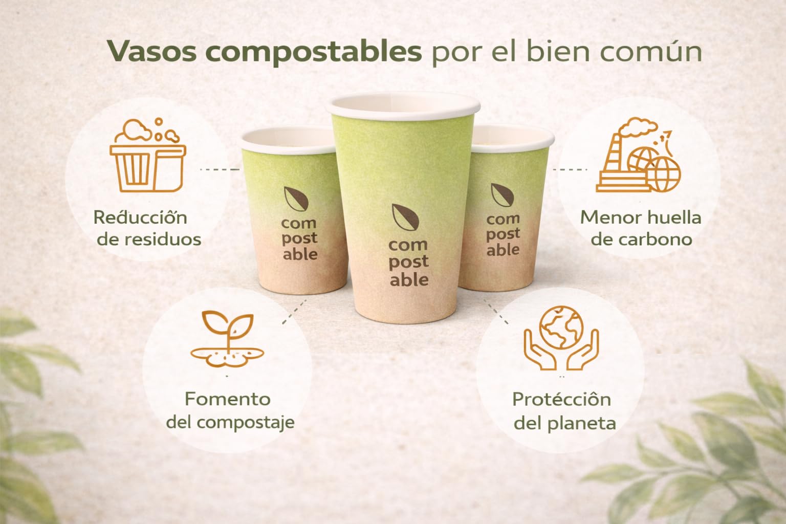 Vasos de Cartón Compostables 1 Pared Compostable – Para Bebidas Frías y Calientes – Reciclables, Biodegradables, Resistentes a Grasas – Ideal para fiestas, eventos, oficinas. HOME FSC (500, 480 ml)