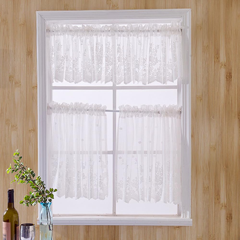 Surwin Cortinas Cortas Ventanas Cocina Cortina De Bistró De Estilo Rústico  Puerta Cocina Para Ventana, Comedor, Cafetería, Balcón, Elegante  Dormitorio, Hogar (W145xL56cm,Plumes, image size:1000x1000