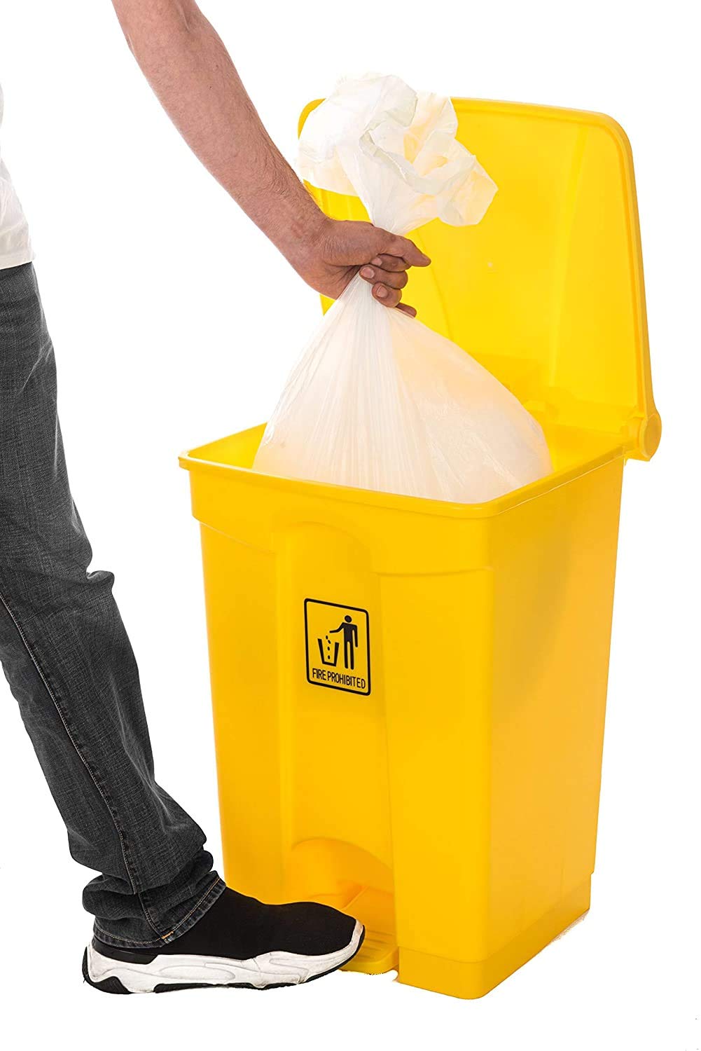 Costello Yellow Premium Plastic Pedal Bin Recycling Dustbin Garbage Trash Can With Lid | Commercial Indoor Outdoor Recycling Bins 68L