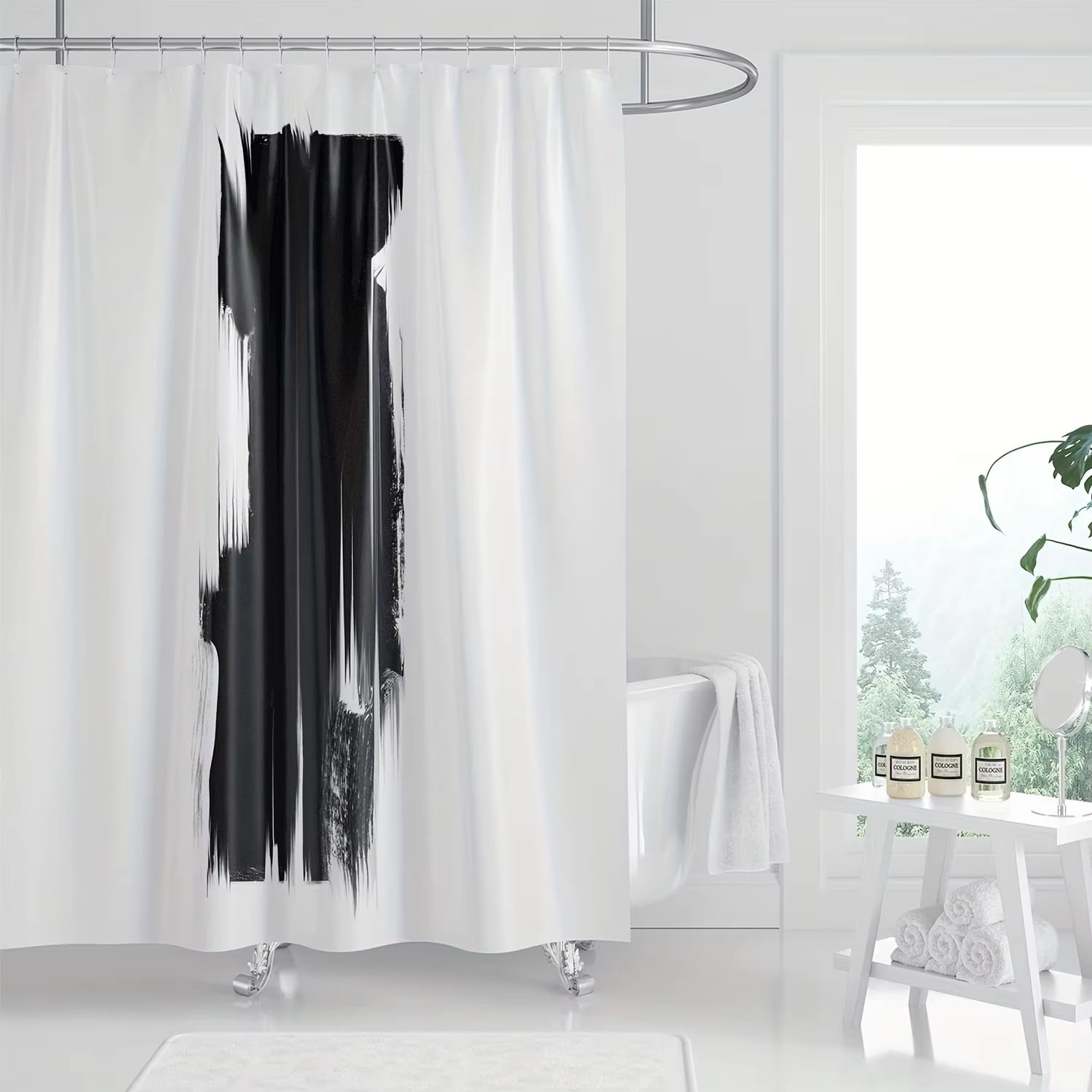 Rideau de douche moderne lavable en machine 122 x 183 cm avec crochets imprimé abstrait