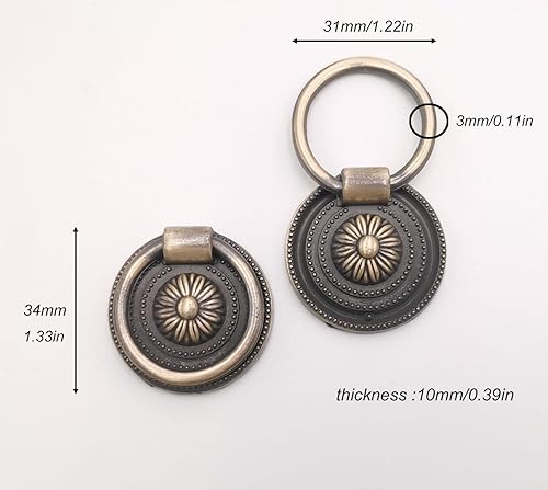 Miniatura 2 de Headsitg 6 piezas de anillo antiguo para cajón, tirador de armario, cajón de armario, pomo de vestidor, latón antiguo