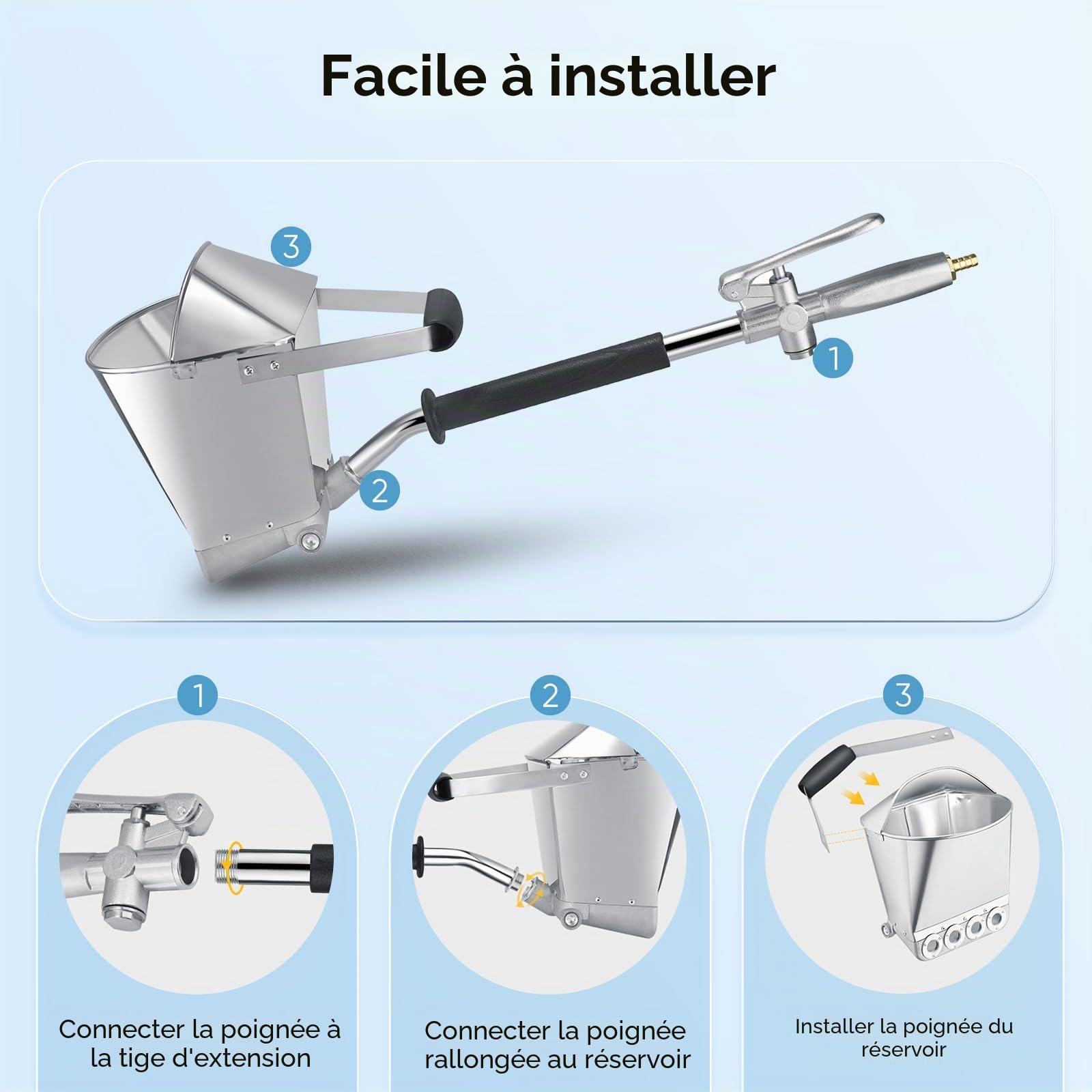 Pistolet à Ciment, Pistolet à Crépir Mortier 4 Jets avec Trémie pour Murs et Plafonds, Inclut 8 Buses Métalliques Supplémentaires, Compatible avec Compresseur d'air pour Projets Enduit