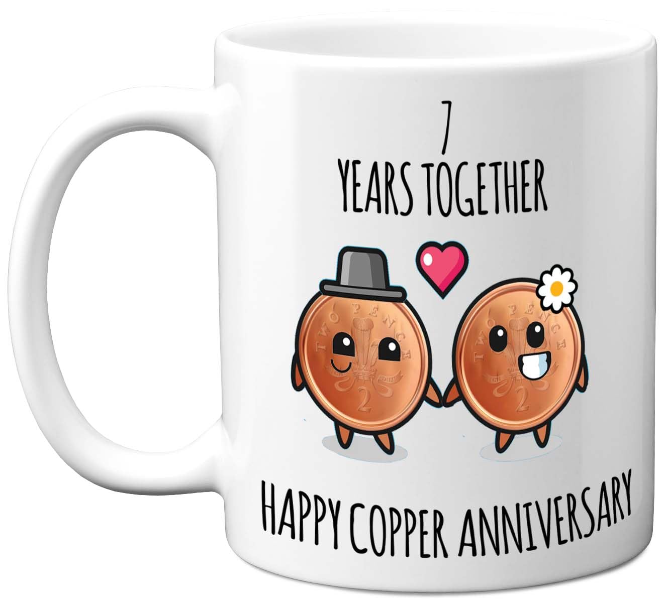 7th Anniversary Mug Gift for Men Women - 7 Years Together - Happy Copper Anniversary Wedding for Husband Wife Mum Dad Brother Sister, 11oz Ceramic Coffee Mugs Gifts