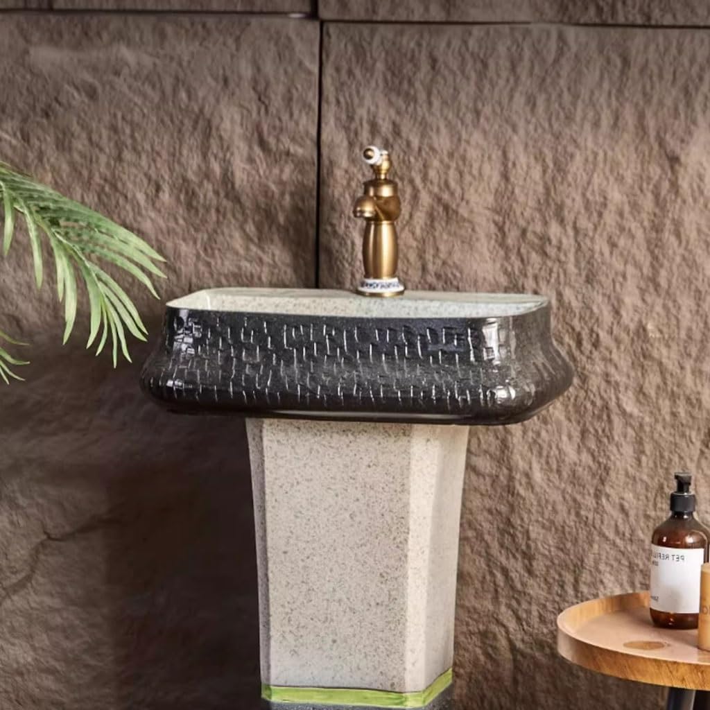Bathroom Countertop Vessel Sink Outdoor Garden Art Washbasin Courtyard Column Balcony Ceramic Pedestal Sink Vanity