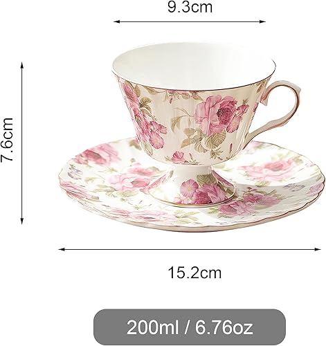 Miniatura 6 de fanquare Taza y platillo de té de rosas, tazas de té de cerámica vintage para mujer, taza de café floral retro para té negro capuchino, 5 onzas