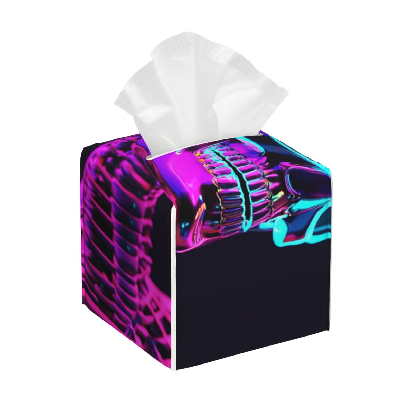 Neon Skeleton Head Tissue Box Cover Square Pu Leather Waterproof Tissue Box Holder for Car Bathroom Bedroom Office Tabletop Decor