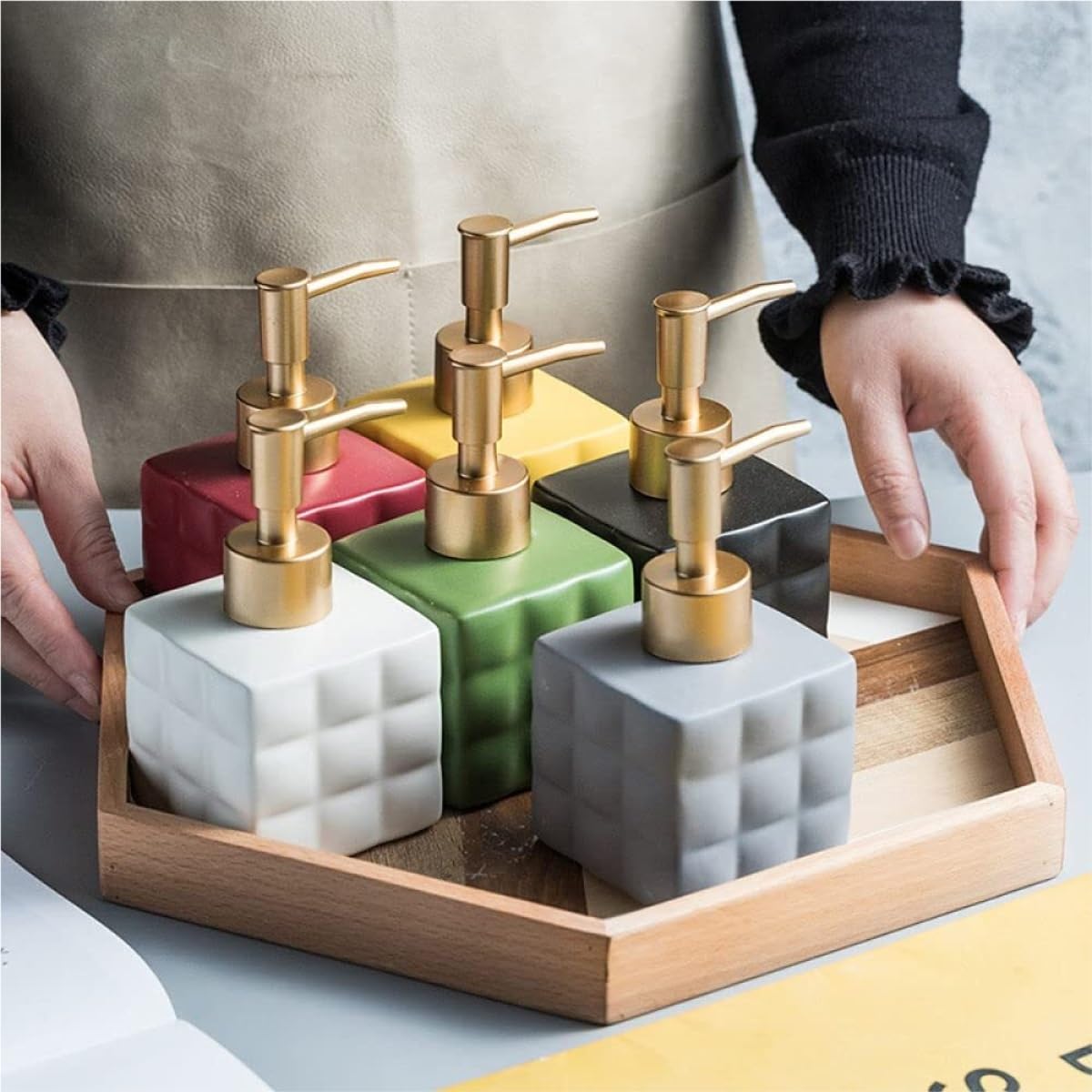 Dispenser Sapone Liquido Distributore Di Sapone Liquido In Ceramica Lozione Ricaricabile Bagno(G)
