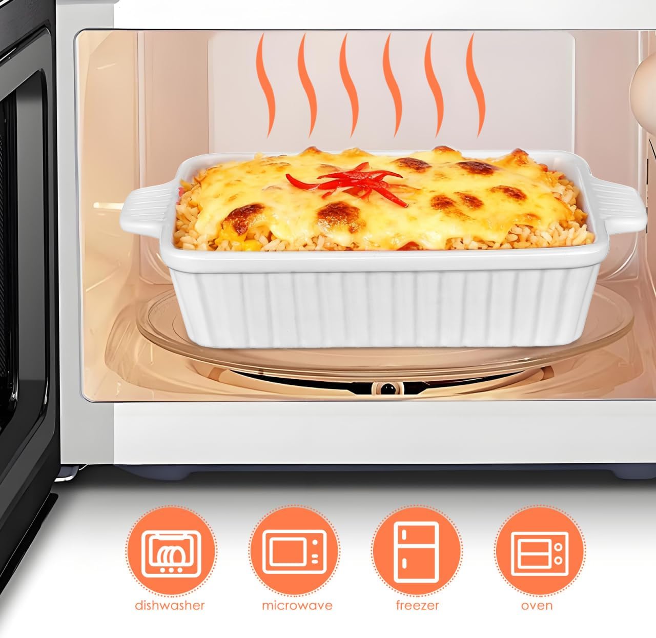 PRETYZOOM Ceramic Baking Dish 9.37X5.19X2.04 in Rectangular Double Handle Bakeware for Oven Microwave Freezer and Dishwasher for Lasagna Roast Meat Chicken Pizza Cakes Pies