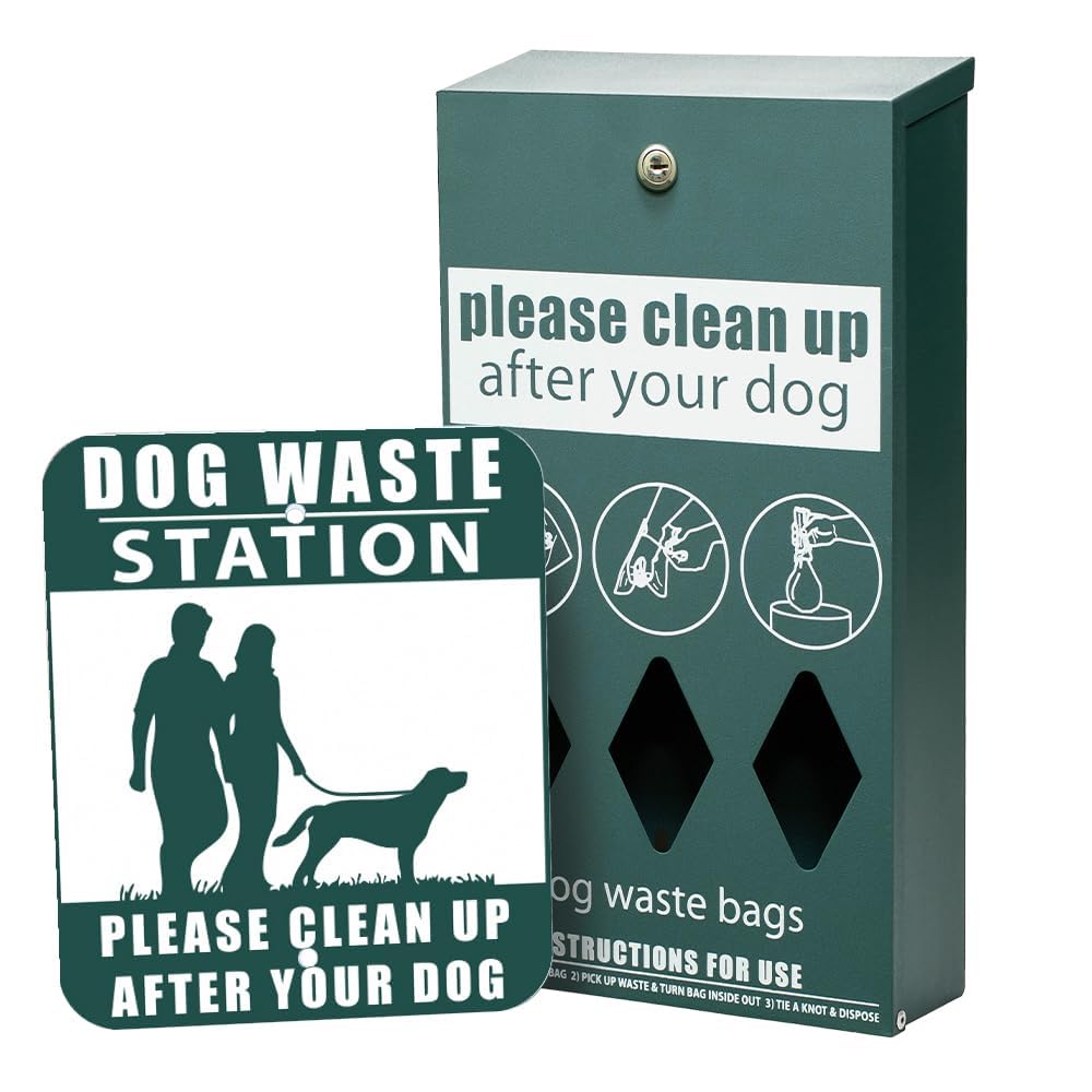Sturdy Essentials Complete Premium Steel Dog Waste Station with Bag Dispenser, Trash Receptacle, Weatherproof, Stainless Steel Hardware, and Easy Bag System include 300 Poop Baggies and 25 Liners