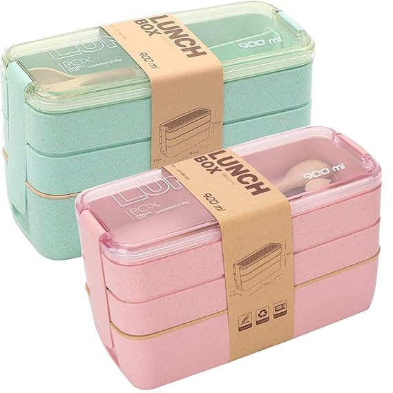 Rarapop 2 Pack Stackable Bento Box Japanese Lunch Box Kit