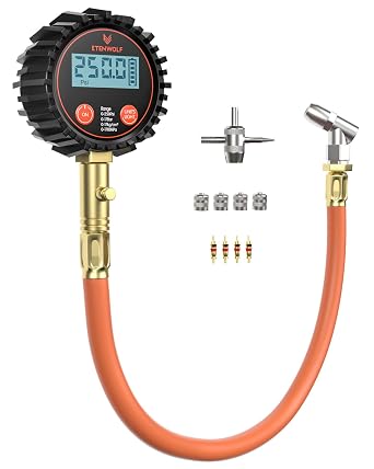 ETENWOLF T400 Digital Tire Pressure Gauge 0-250 PSI, ANSI B40.7 2A Grade High PrecisionPlus-Minus 0.5%, Tire Gauge for Tire Pressure with Rubber Hose and Backlit LCD, Car Accessories