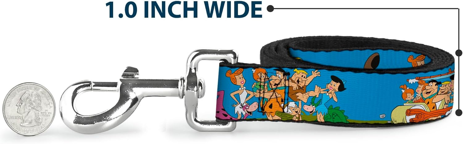 Dog Leash The Flintstones And Rubbles Group Pose Logo Blue 6 Feet Long 1.0 Inch Wide