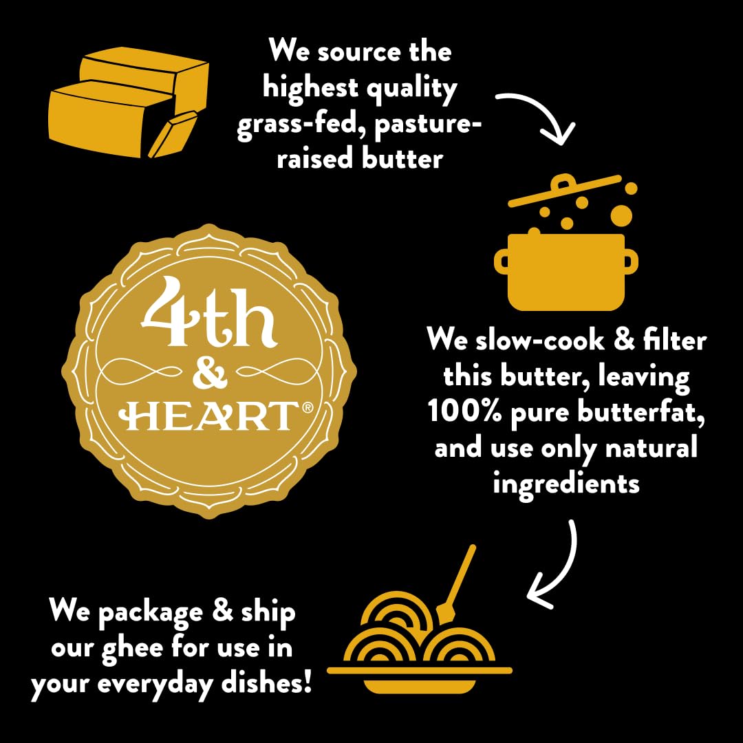 4th & Heart California Garlic Grass-Fed Ghee, Clarified Butter, 1:1 Butter Substitute, Pasture-Raised, Lactose & Casein Free, 9 oz