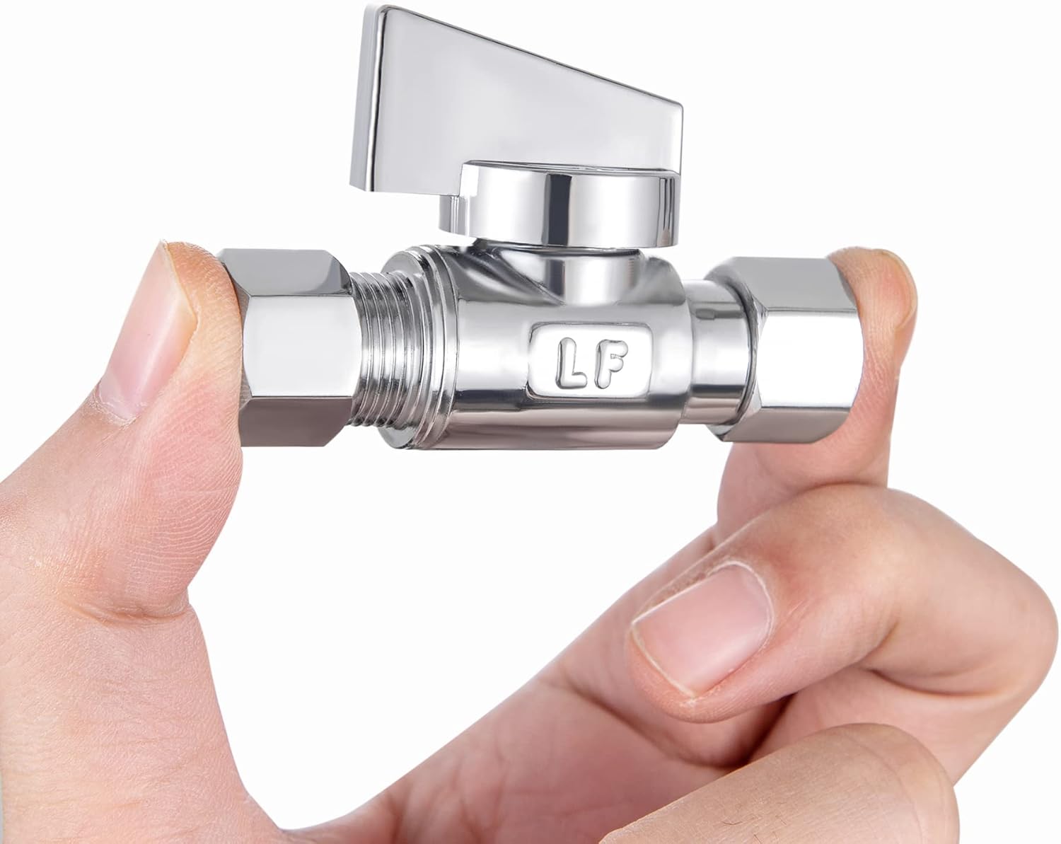 1 Pack Lead-Free Brass Angle Stop Valve 3/8" Comp FIP x 3/8 Inch Compression MIP Quarter Turn Water Straight Valve Chrome For Kitchen,Bathroom Faucet