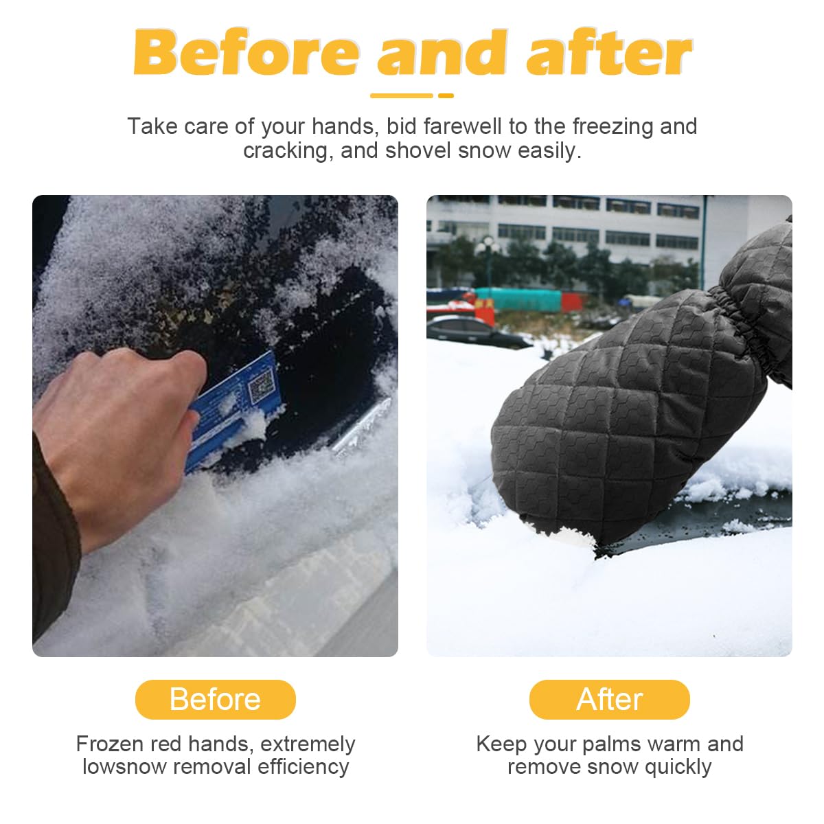 Osilly 2 raschietti per ghiaccio per auto, spazzola da neve per la pulizia dell'auto, con guanto termico impermeabile e caldo, per parabrezza del veicolo, da raschiare il gelo e il ghiaccio,