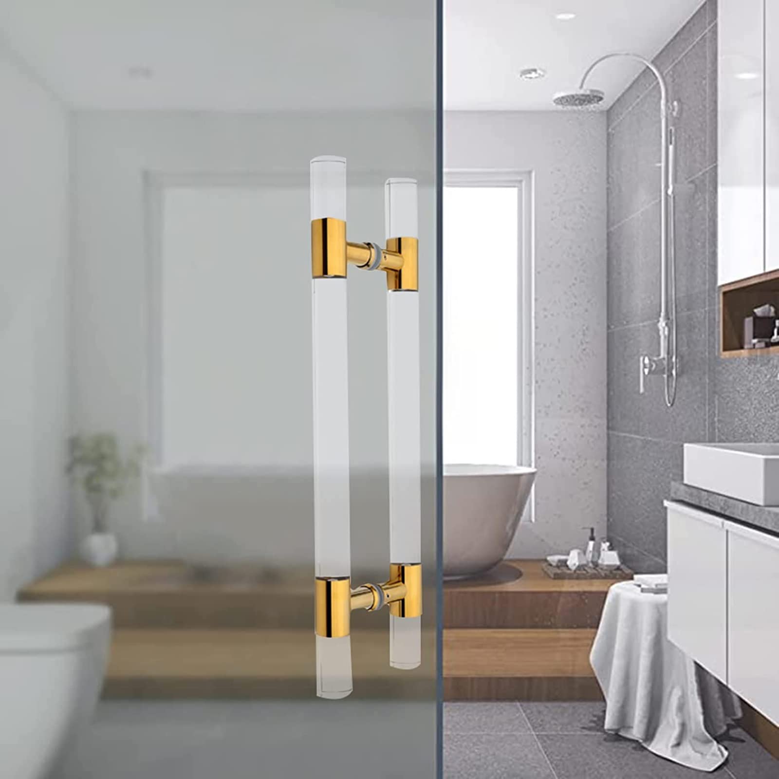 CWCQGH Sliding Barn Door Shower Door Acrylic Transparent Pull Push Door Handle, Clear Barn Sliding Door Hardware for Office/Studio/Florist/Restaurant use,Gold-100cm/39.3in