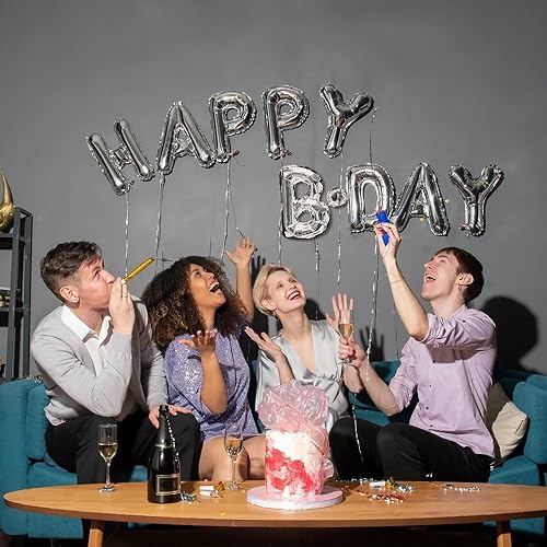 Miniatura 4 de Amscan Impresionante globo plateado de papel de aluminio relleno de aire Happy B-Day (30 x 19 pulgadas), 1 juego, calidad premium y duradera,