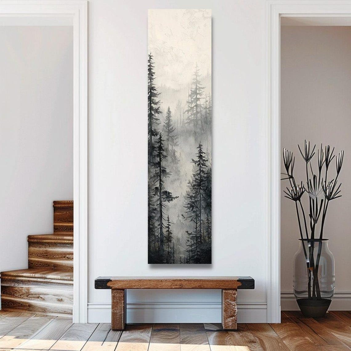 YUSUZHU Quadri su tela lunghi e stretti, quadri da parete alti e stretti, quadri da parete verticali lunghi, stampe di alberi, dipinti su tela o poster incorniciati (20x60 cm/cornice interna)