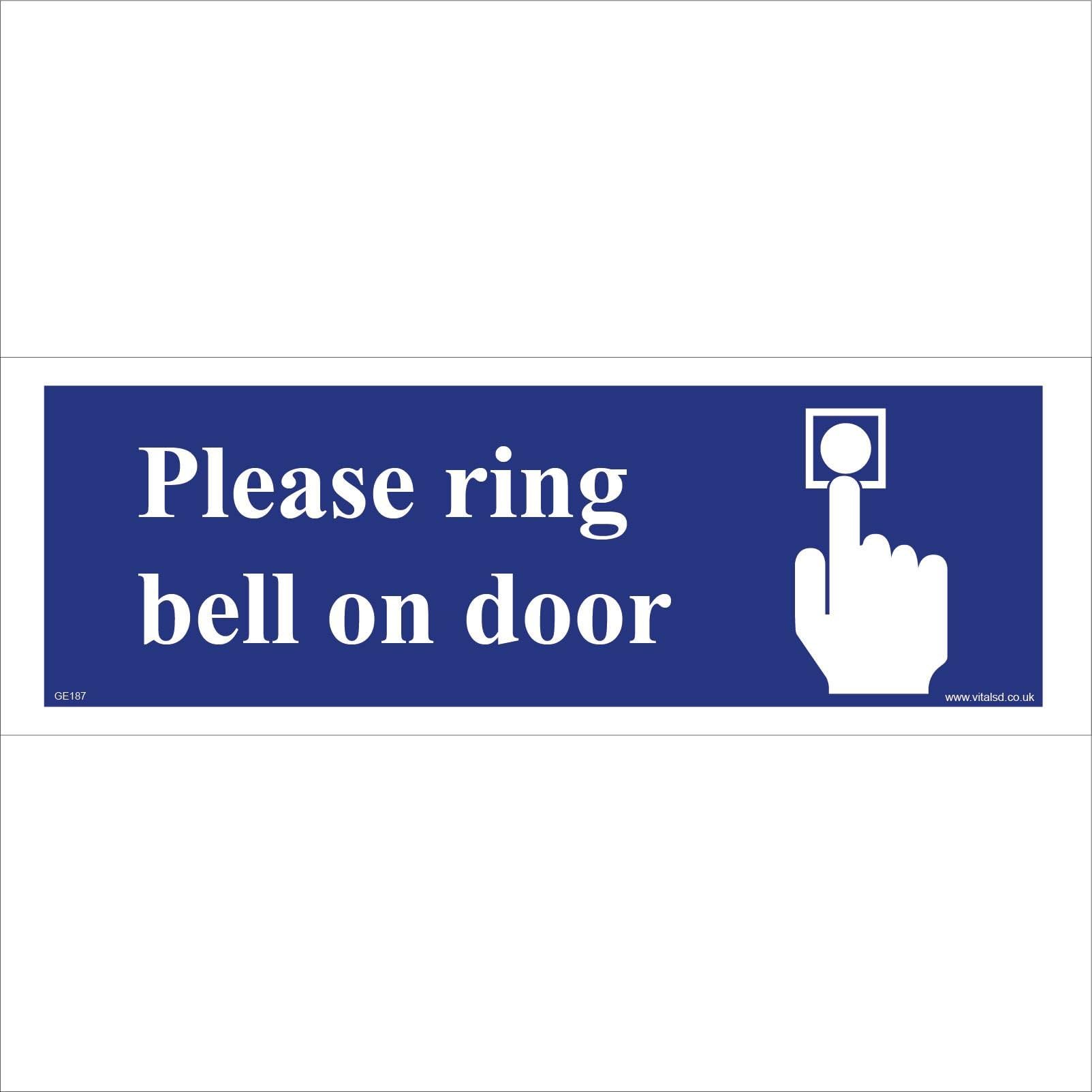 GE187 Please Ring Bell On Door Sign Assistance Work Need Help Desk Reception 300mm x 100mm Sticker/Sav - White Background