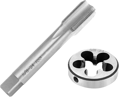 Miniatura 3 de QWORK 5/8 "-24 Juego de dados y troqueles, con troquel redondo 22LR 223 5.56 0.354 in, herramienta de acero de alta velocidad para roscar con rosca