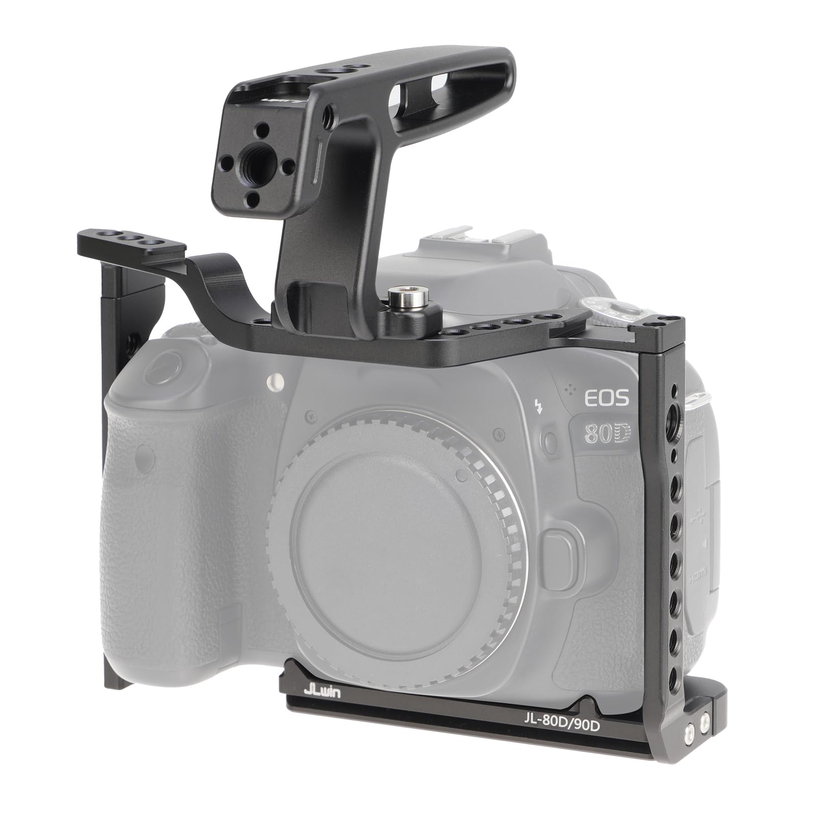 FOTGA Gabbia per fotocamera + manico superiore per fotocamera Canon EOS 90D 80D 70D, in lega di alluminio, per fotocamera Vlogging Rig, con scarpa fredda da 1/4", 3/8", piastra a sgancio rapido per