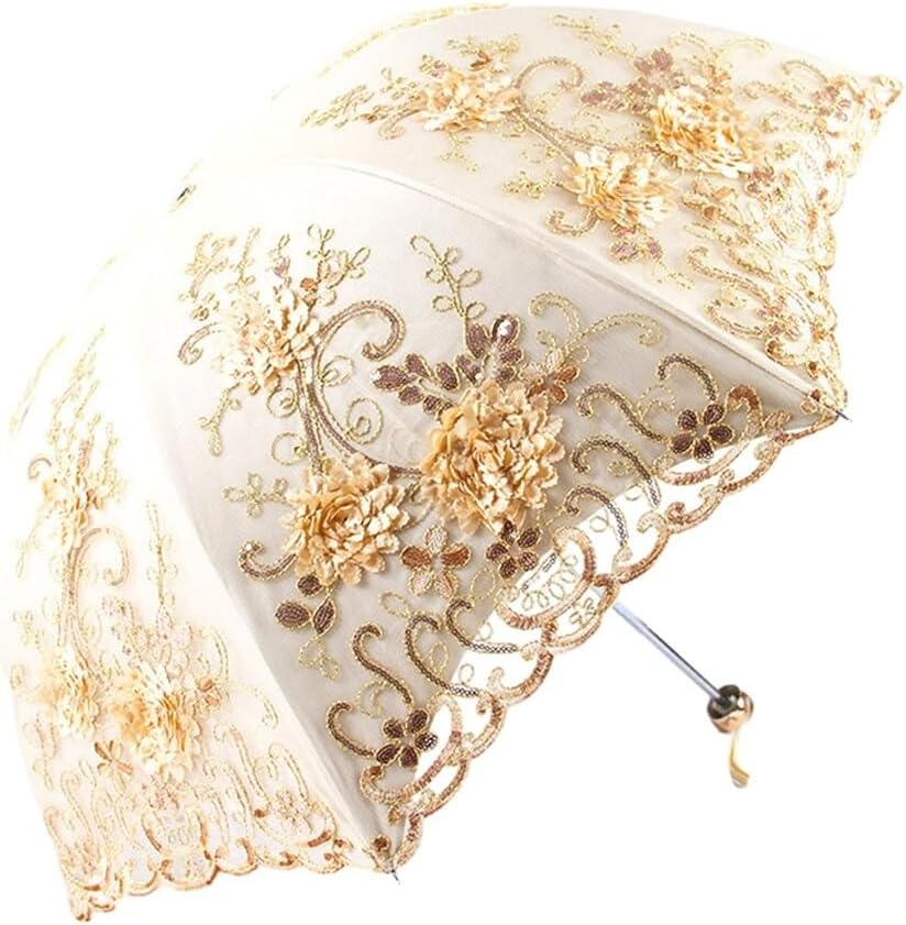 Katutude Lace Parasol Umbrella Vintage Bridal Shower Umbrella UPF50+ UV Protection Sun Umbrella Compact Folding Rain Umbrella Windproof Travel Umbrella Lace Umbrellas for Wedding Tea Party