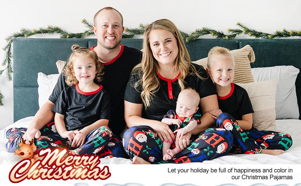 IFFEI Matching Family Pajamas Sets Christmas PJ's with HOHOHO Print Pet Size Bandana Large Black3