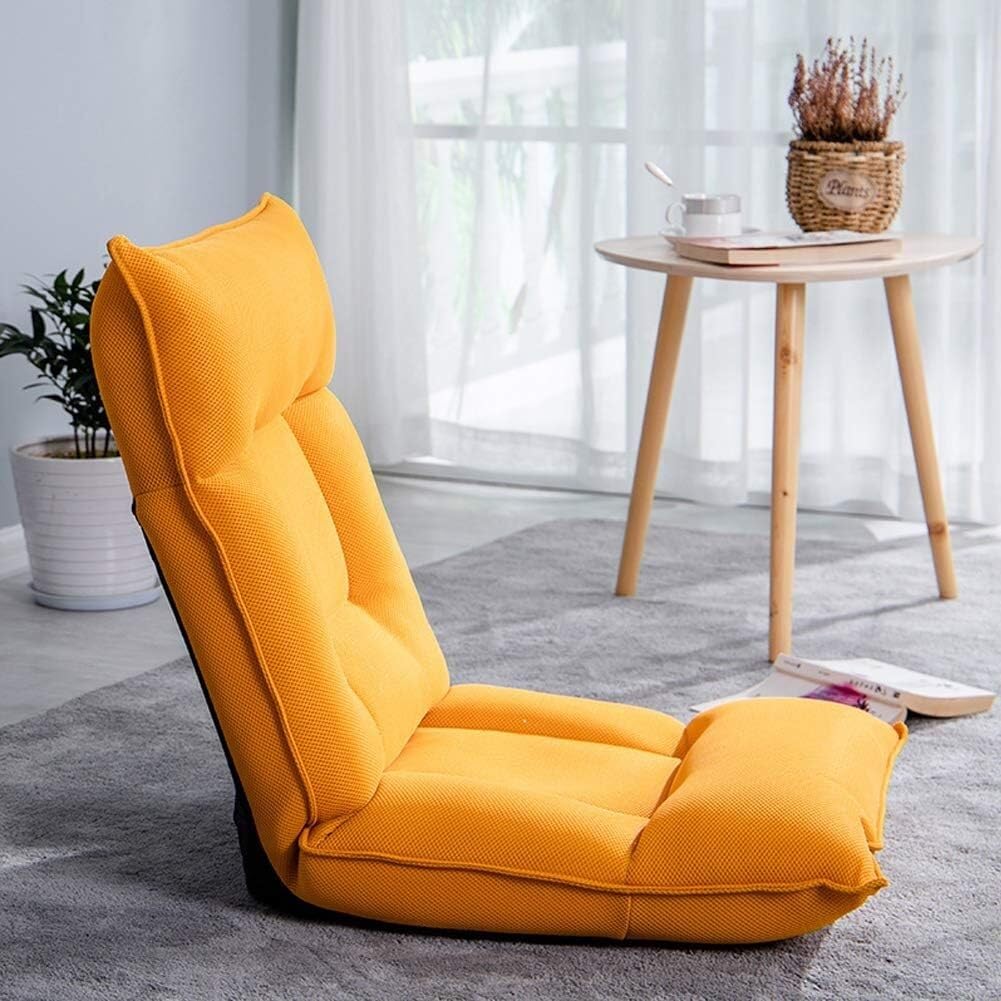 Chaise de sol tatami jaune moutarde pliable et réglable pour studio