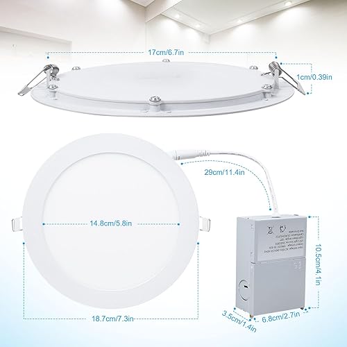 Miniatura 5 de Esbaybulbs Lámpara de techo empotrable LED ultrafina de 7 pulgadas con caja de conexiones, luz fría de 6000 K, panel de luz LED de 18 W, luz