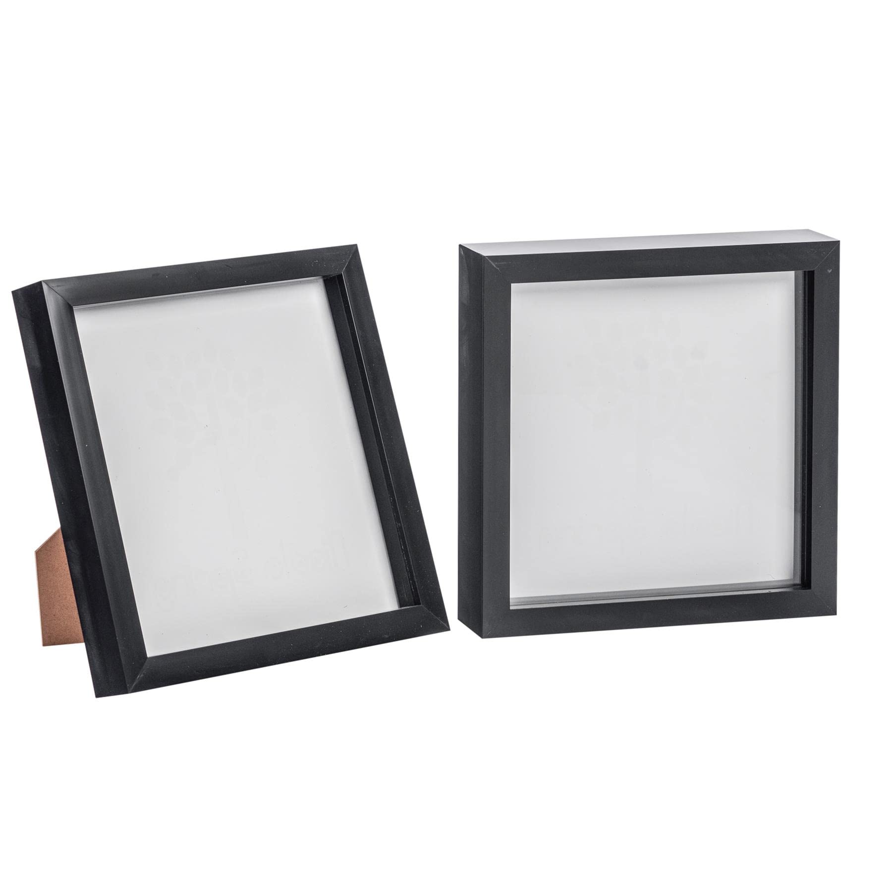 Nicola Spring 3D Shadow Box Photo Frames - 8x8 (20x20cm) - Pack of 2 - Black 3D Photo Frame Box Picture Frame Box Square Display Case for Crafts, Keepsakes, Wedding, Graduation