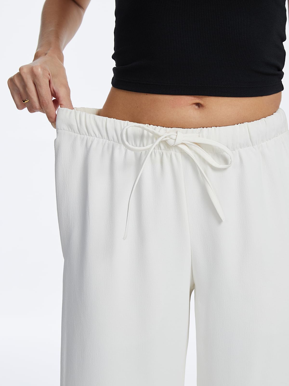 AnotherChill Women's High Waisted Wide Leg Crepe Pants Pull On Wrinkle Free Trousers with Pockets for Work Business Casual — view 6