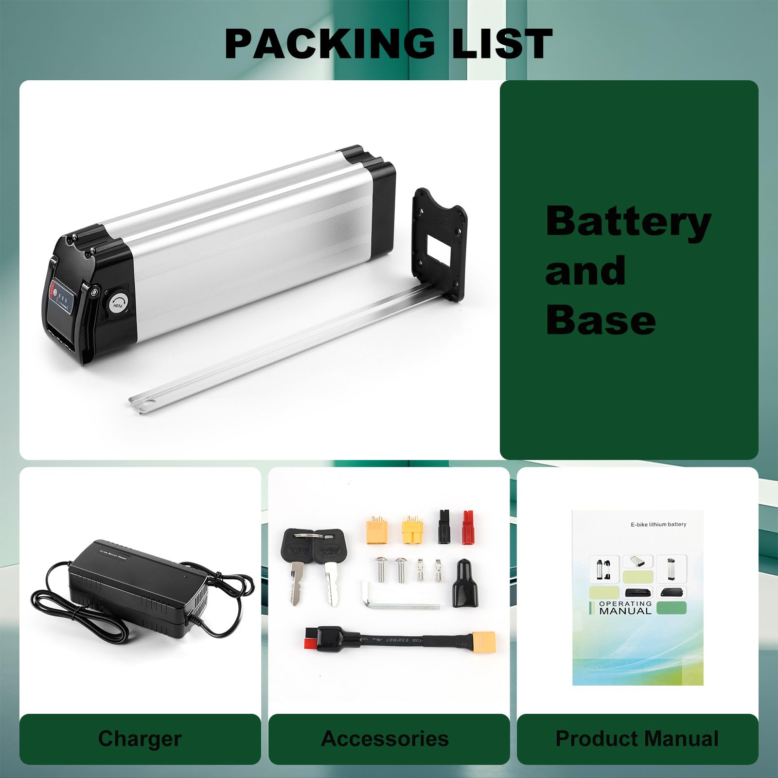 36V 20AH Batería Bicicleta Eléctrica, Silver Fish Batería de Litio Impermeable y Plegable para Bicicleta Eléctrica, con Descarga de 4 Pines, ara 36V Motores