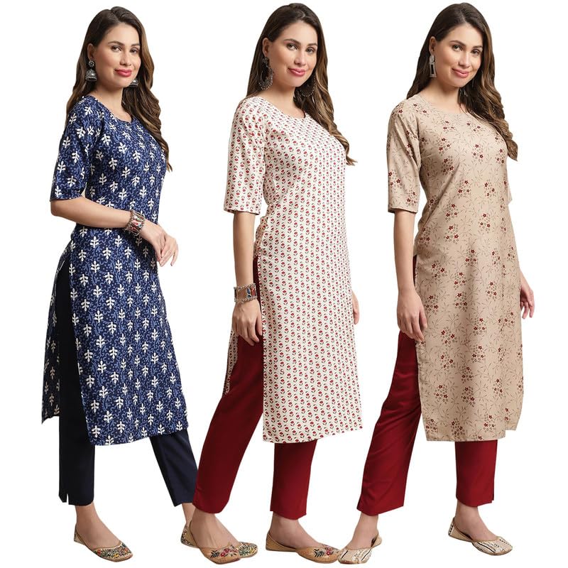 Pinkmint Straight Kurta & Pant For Women Ethnic Kurta Set For Women (Pack Of 3)