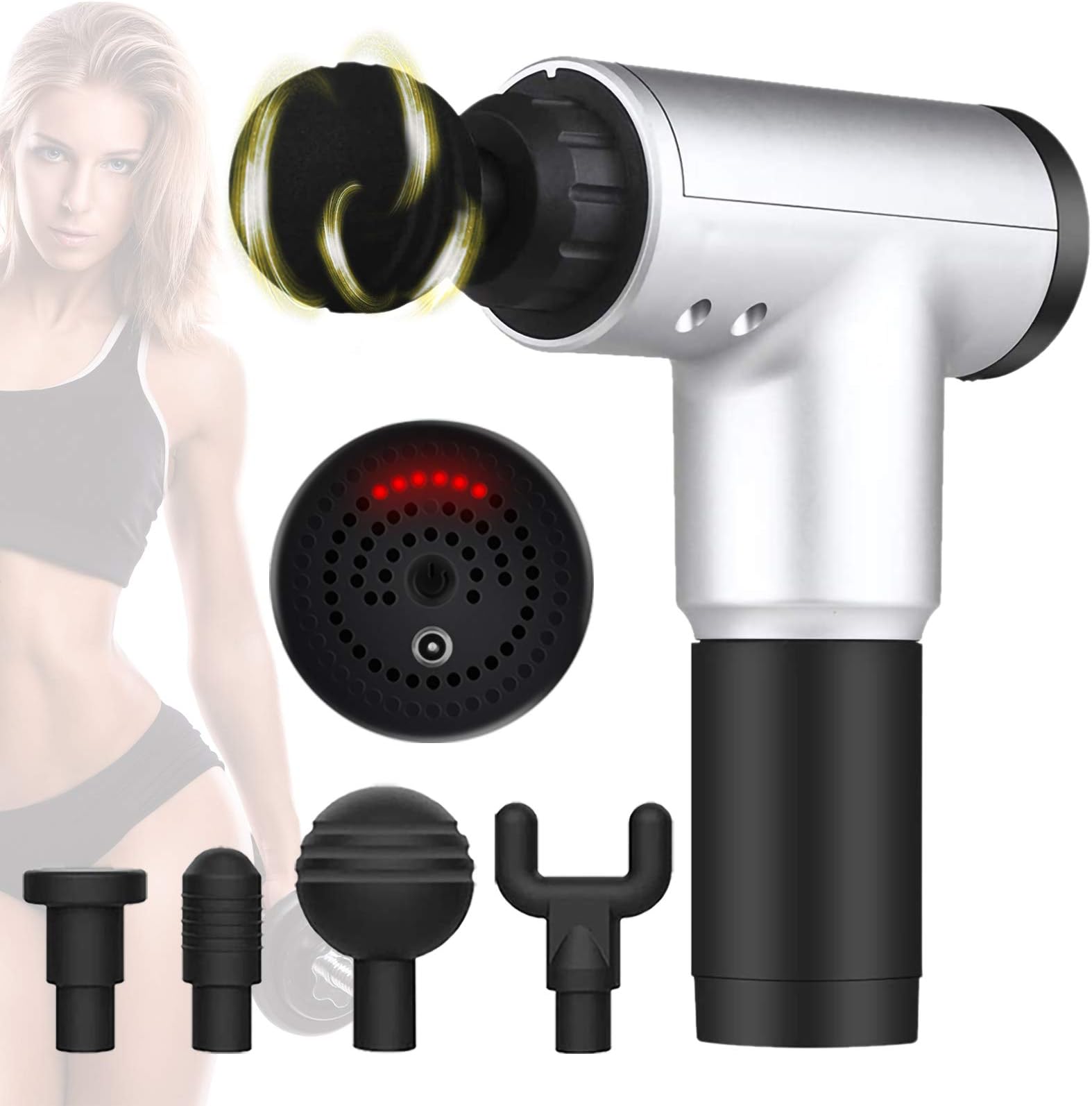 Professional Deep Tissue Percussion Massage Gun for Athletes, Cordless Vibration Massage Device Helps Relieve Muscle Soreness and Stiffness, Massagers for Neck and Back (Silver)