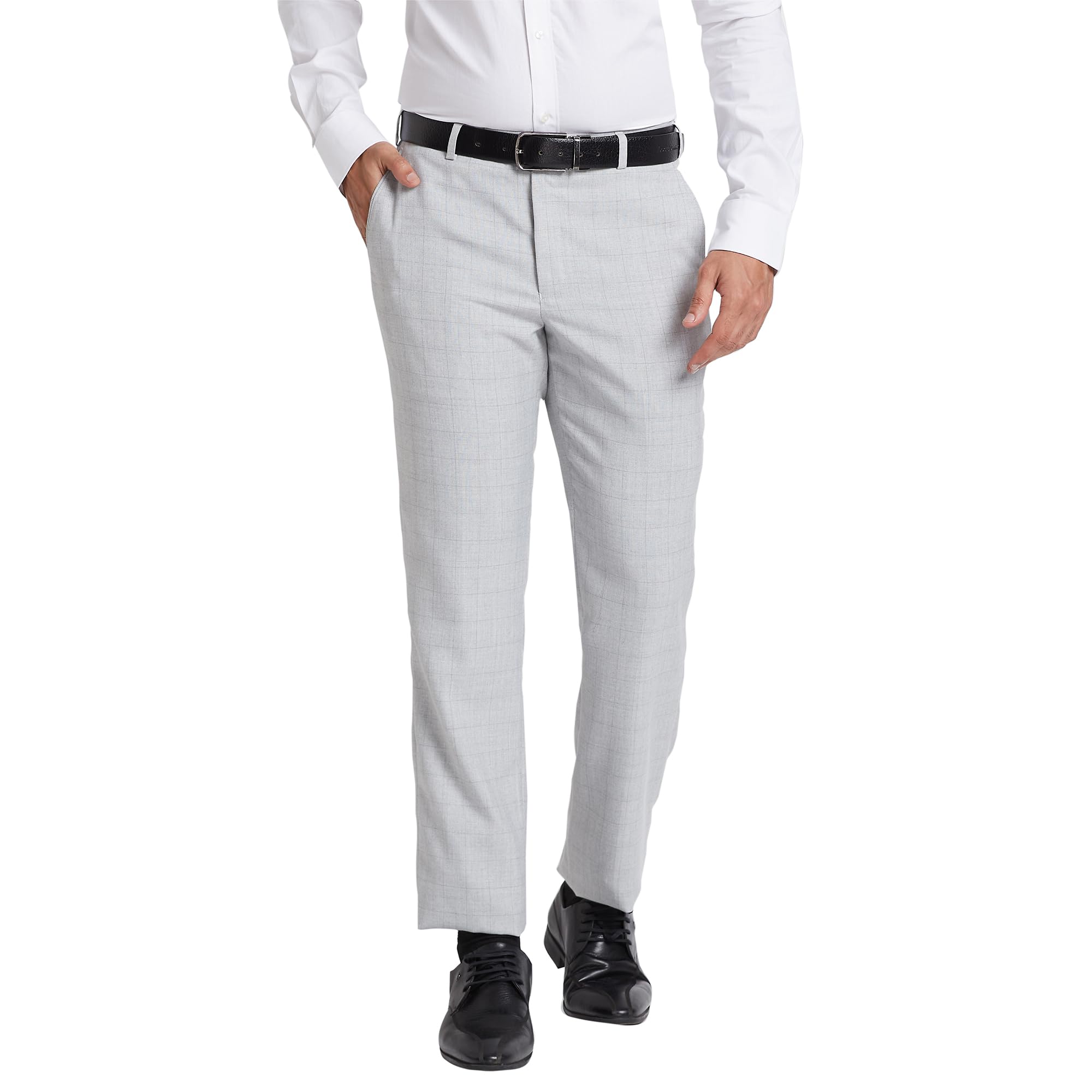 park avenue Men's Polyviscose Blend Checks Pattern Smart Fit Flat Front Formal Trouser-picture-39