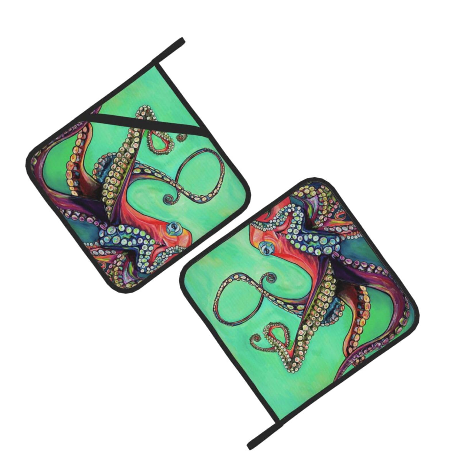 cute octopus Printed Oven Pot Holders Set of 2 Pcs Heat Resistant Kitchen Microwave Potholders for Cooking Baking Grilling