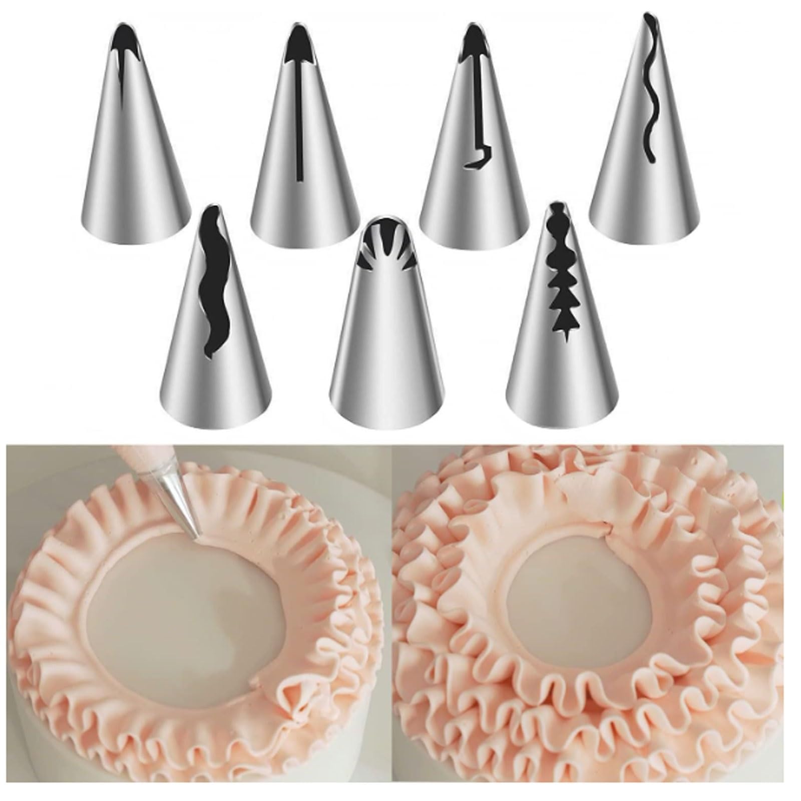 Juego de boquillas for tuberías Acero Inoxidable 304 7 Piezas, Consejos Profesionales decoración Faldas Plisadas for pastelería con diseño Pasteles