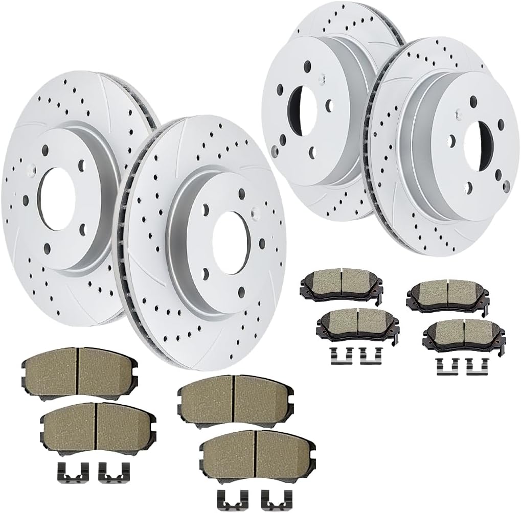 Front (12.64”, 321mm) and Rear Brake Kit Drilled and Slotted Rotors Ceramic Brake Pads Replacement for GMC Terrain 2010-2017 CHEVY Equinox 2010-2017