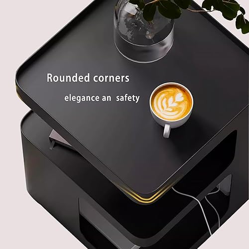 Miniatura 6 de Mesa auxiliar, mesa auxiliar moderna, mesita de noche única, mesita de noche de metal negro, mesa decorativa de 3 niveles con almacenamiento para