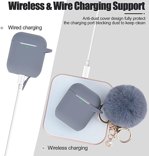 Miniatura 5 de Funda azul de Alaska para mujer, bonita funda diseñada para AirPods con pompones, funda protectora de silicona compatible con AirPods 12, accesorios