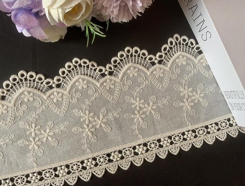 WANYI 12,7CM Ancho Puntillas de Encaje por Metros Encajes y Puntillas Cinta de Encaje de Algodón Vintage Cinta Decorativa para Costura Artesanía Bodas Paquetes de Regalo(Beige)