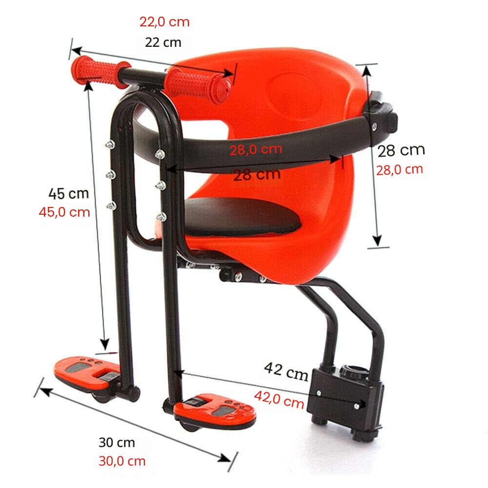 Seggiolino anteriore per bicicletta per bambini, sedile di sicurezza regolabile con pedale, adatto per biciclette da città, bici pieghevoli Cruiser, manico fino a 30 kg, da 8 mesi a 6 anni