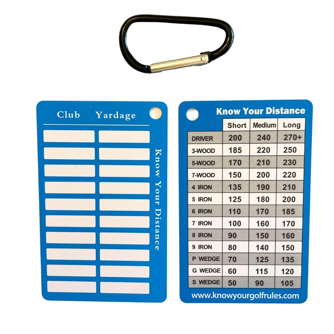 Golf Distance Yardage Tag - Attach to Golf Bag - Erasable - Quick Reference Golf Club Range Card