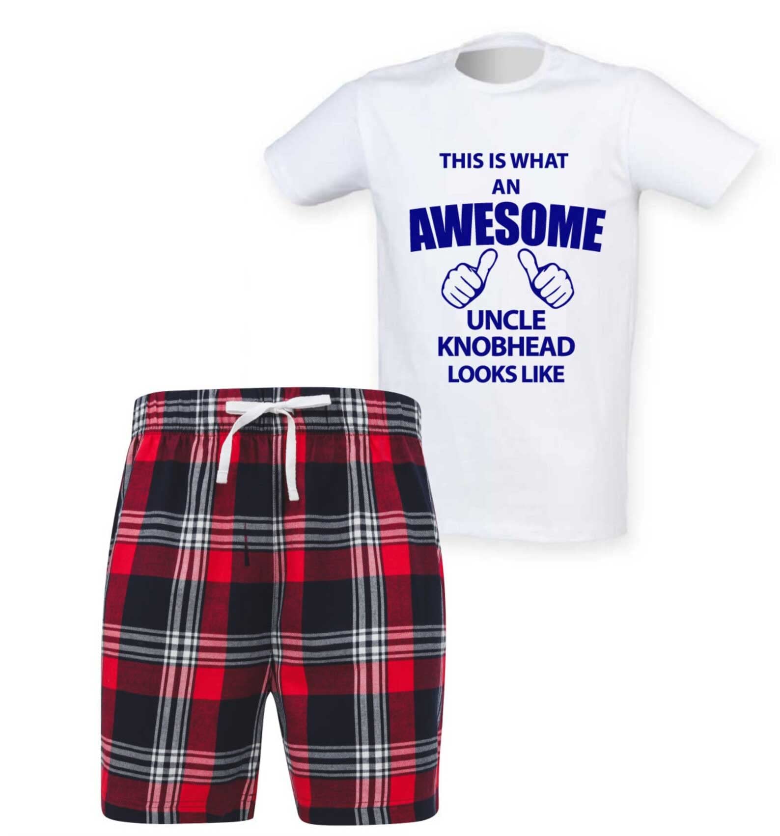 60 Second Makeover Limited This Is What An Awesome Uncle Knobhead Looks Like Tartan Shorts Mens Pyjamas Set For Men Funny Uncle Presents Pajamas Birthday Red Medium