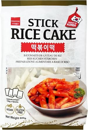 Korean Topokki Tteokbokki Rice Cake Stick 600g 4x150g [Vegan & Gluten Free]