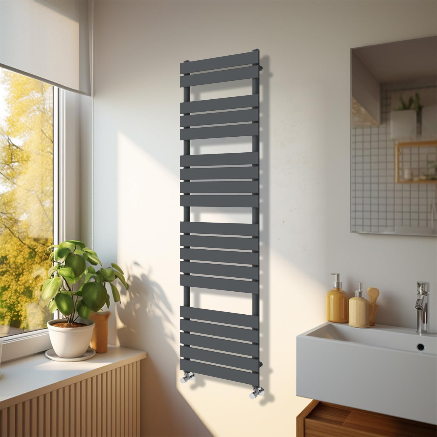 Nrg Anthracite Modern Bathroom 1800 X 450Mm Flat Panel Heated Towel Rail Radiator For Living Room And Kitchen
