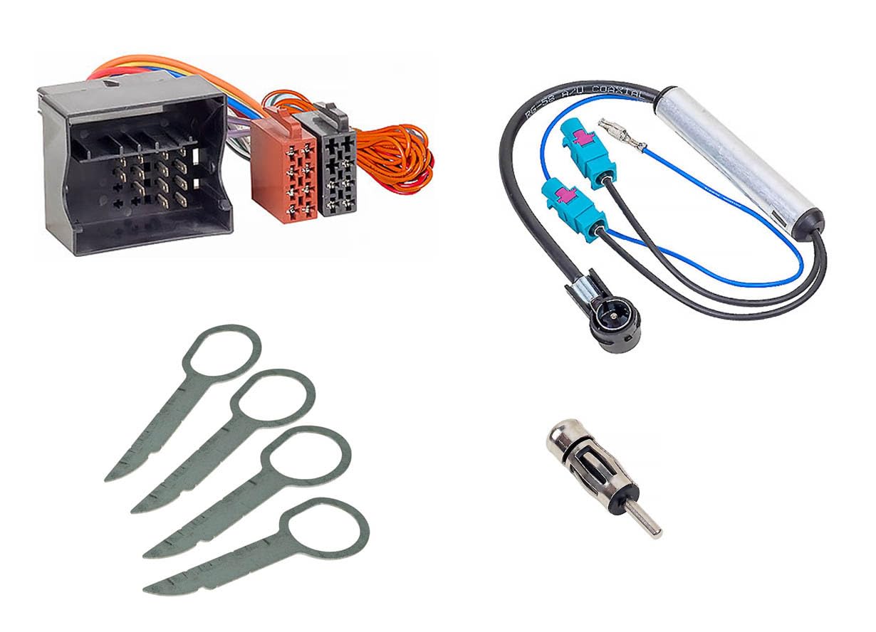 Audioproject A359 - SET di adattatori per autoradio Quadlock adattatore antenna doppio Fakra + staffa di rilascio compatibile con VW Audi Skoda Seat Golf Polo A3 A4 Spina ISO per adattatore autoradio