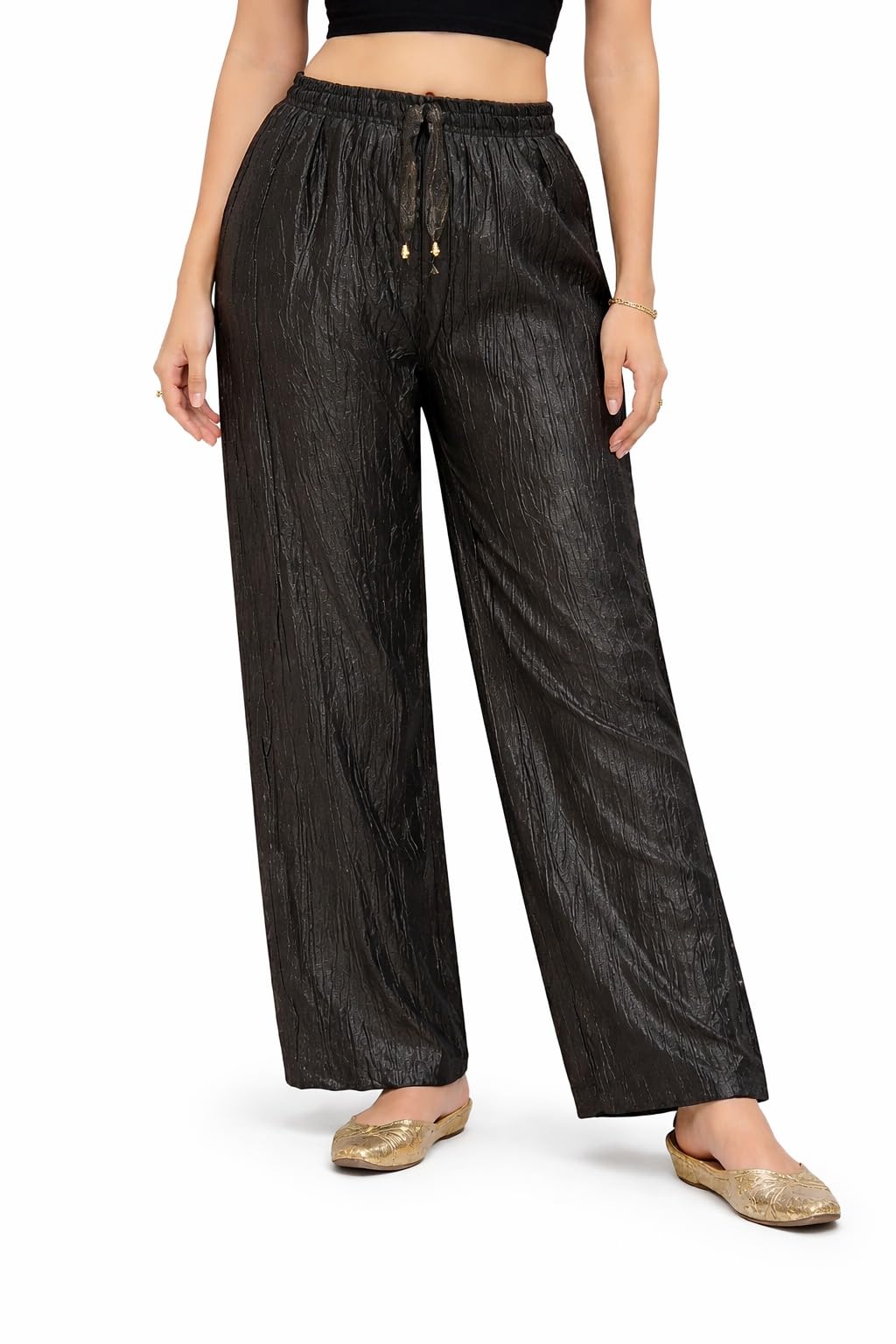 hautemoda Women Solid Wrinkle Palazzo Pants-picture-46